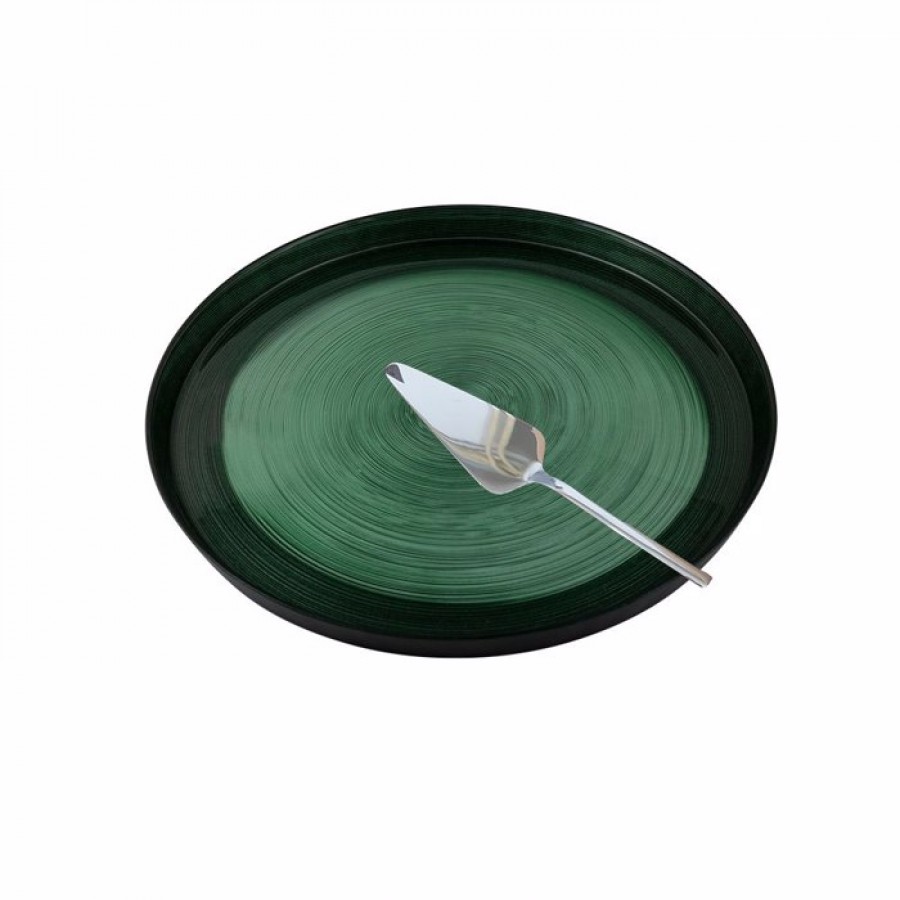 Γυάλινη Πιατέλα Σετ με Σπάτουλα Πράσινο Κυπαρισσί HFA 5460016 Δίσκοι - Πιατέλες